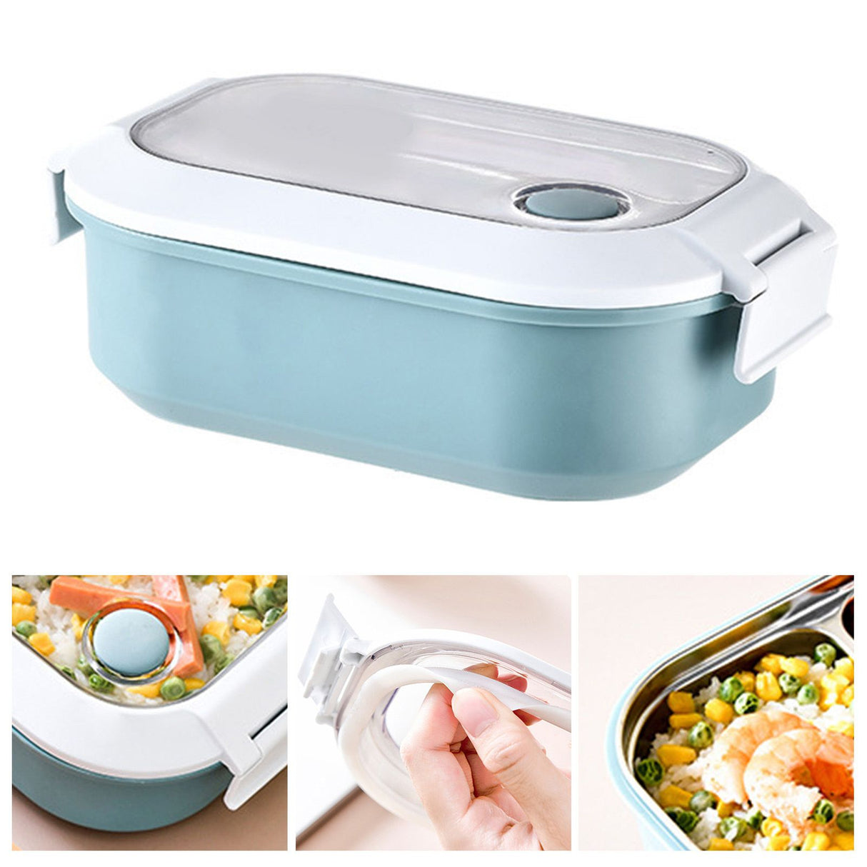 Lunch Box Stainless Steel Insulation Leakproof Cute Design Portable Bento Box for School Office Blue