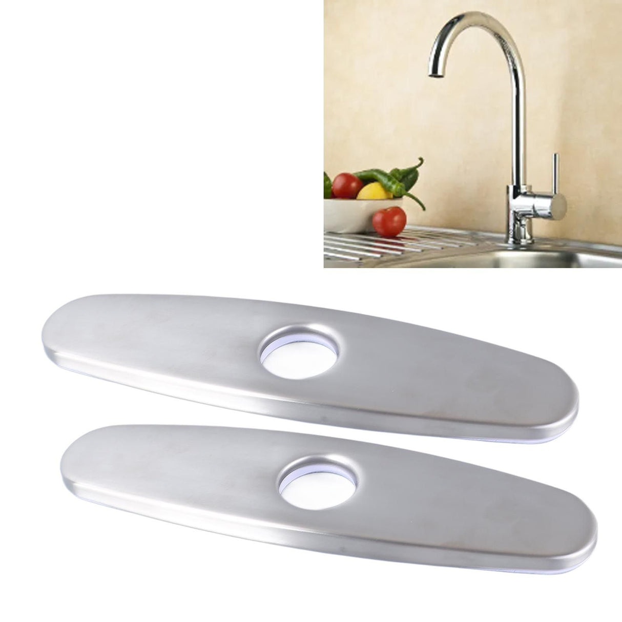 2PCS Hole Cover Deck Plate Pull Down Faucet Plate Stainless Steel Easy Maintenance Anti Leakage for Kitchen Sink