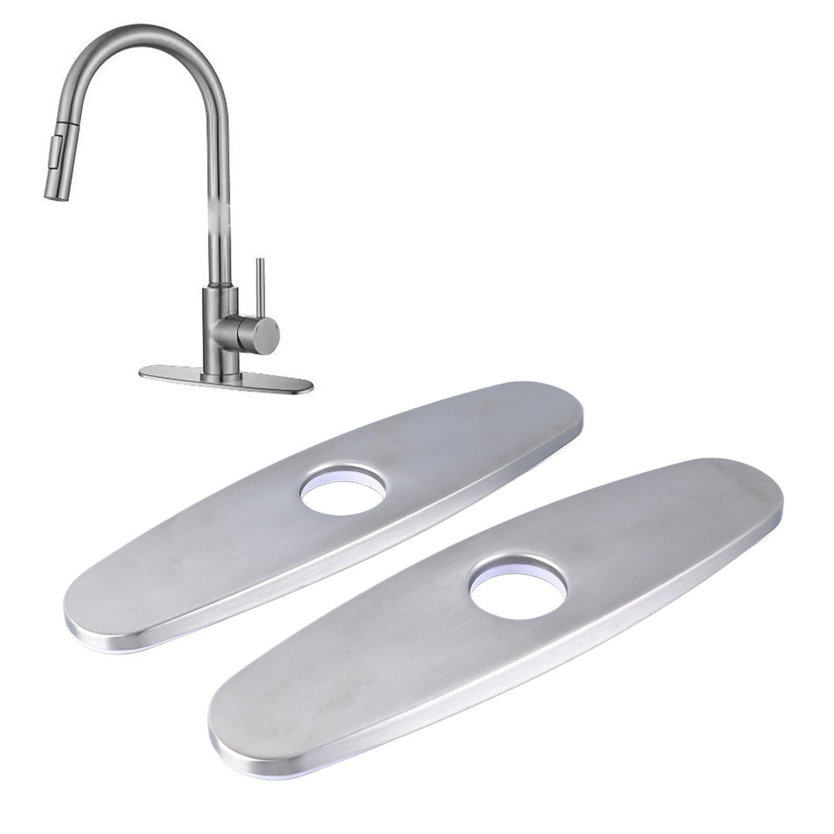 2PCS Hole Cover Deck Plate Pull Down Faucet Plate Stainless Steel Easy Maintenance Anti Leakage for Kitchen Sink