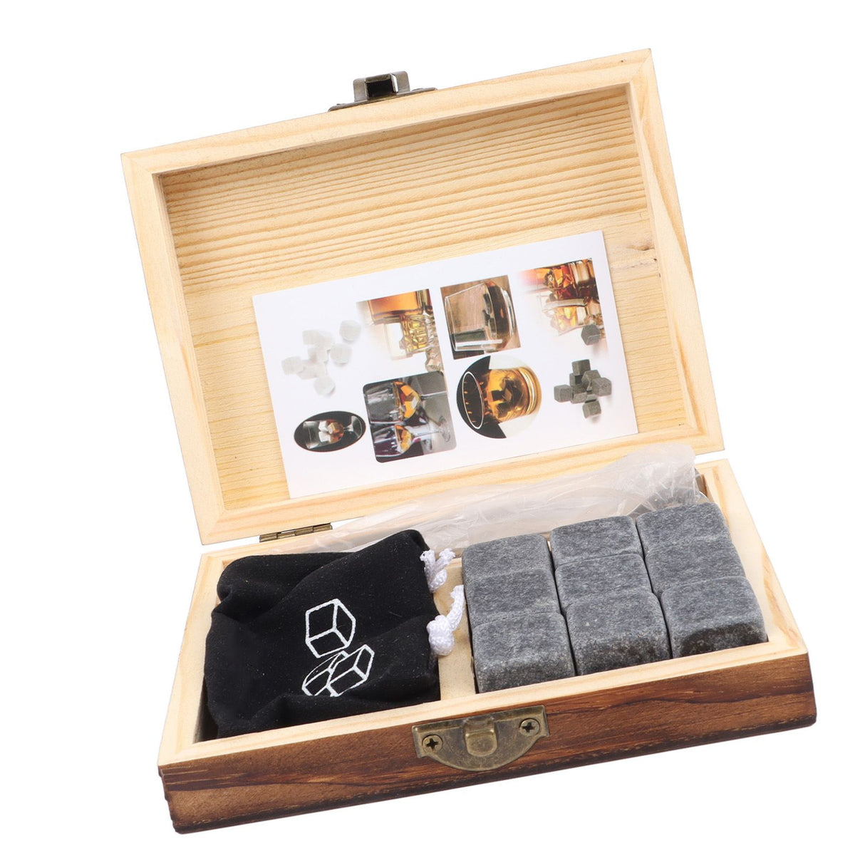 Whiskey Stone Black Multifunctional Portable Chilling Cooler Rocks with Tweezers Storage Box For Drinking Gift