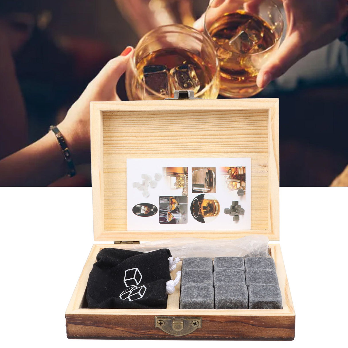 Whiskey Stone Black Multifunctional Portable Chilling Cooler Rocks with Tweezers Storage Box For Drinking Gift