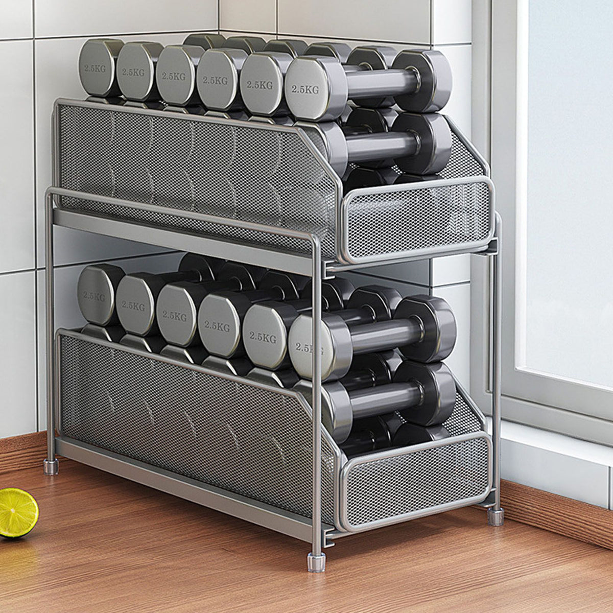 Pull Out Cabinet Organizer 2 Tier Carbon Steel Mesh Large Capacity Easy Maintenance Sliding Basket Drawer Silver