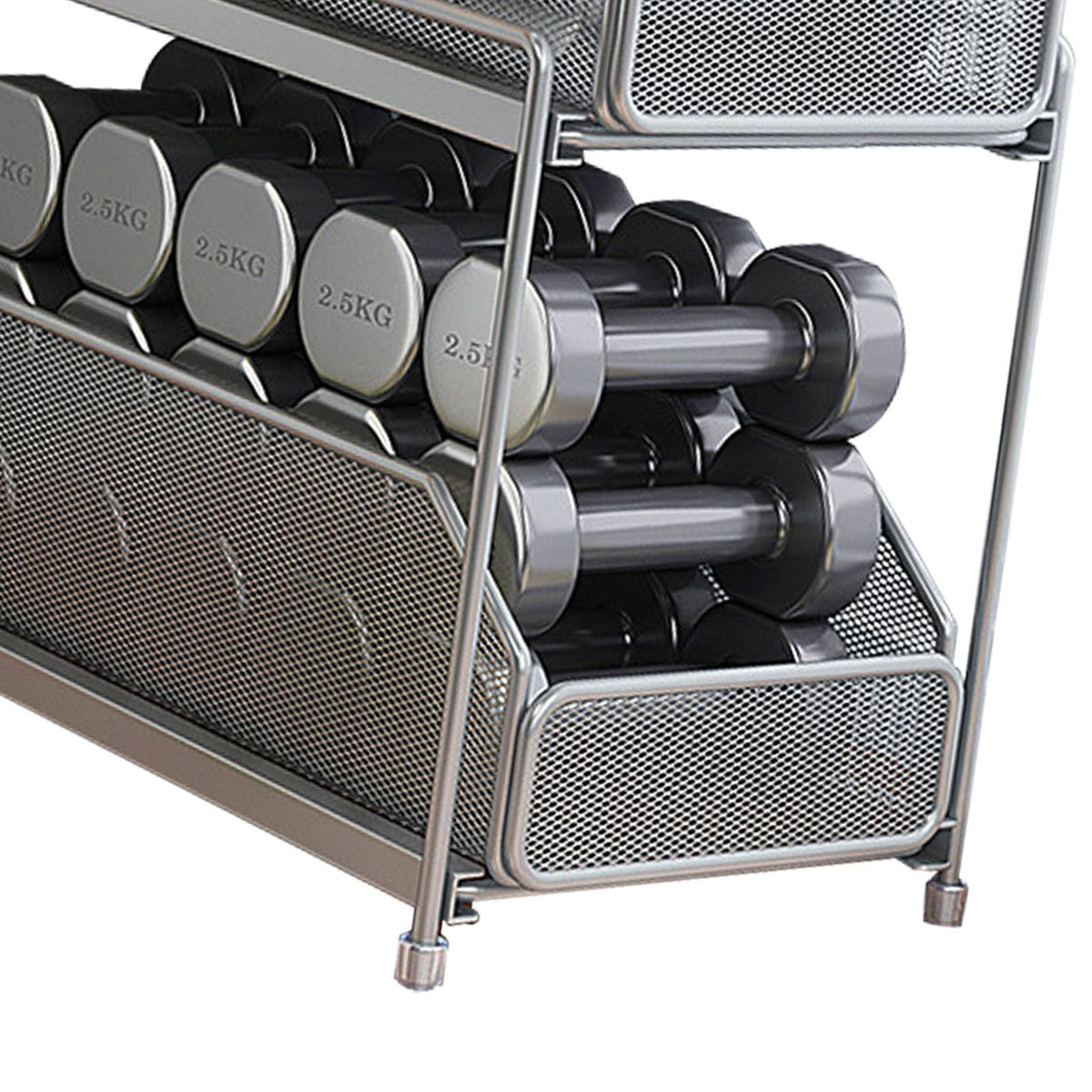 Pull Out Cabinet Organizer 2 Tier Carbon Steel Mesh Large Capacity Easy Maintenance Sliding Basket Drawer Silver