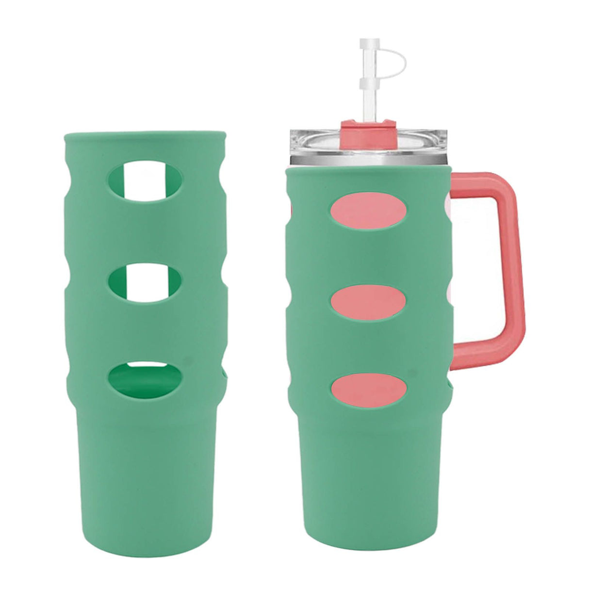 Cup Protector Sleeve Slip Resistant All Wrapped Detachable Silicone Water Cup Boot for 30oz Cups Green