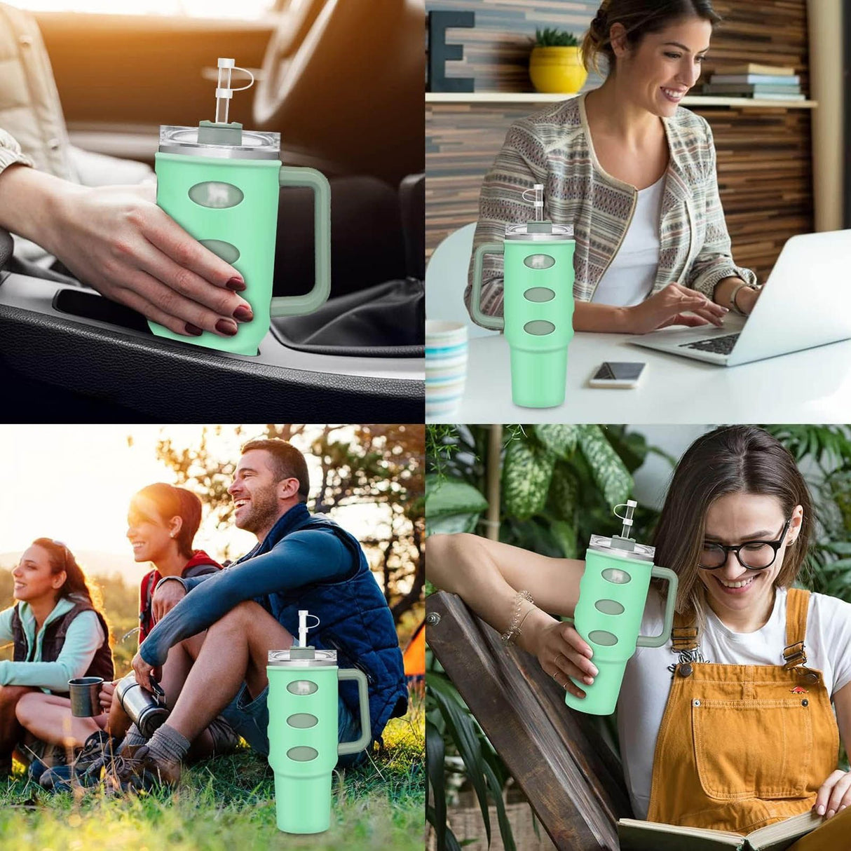 Cup Protector Sleeve Slip Resistant All Wrapped Detachable Silicone Water Cup Boot for 30oz Cups Green