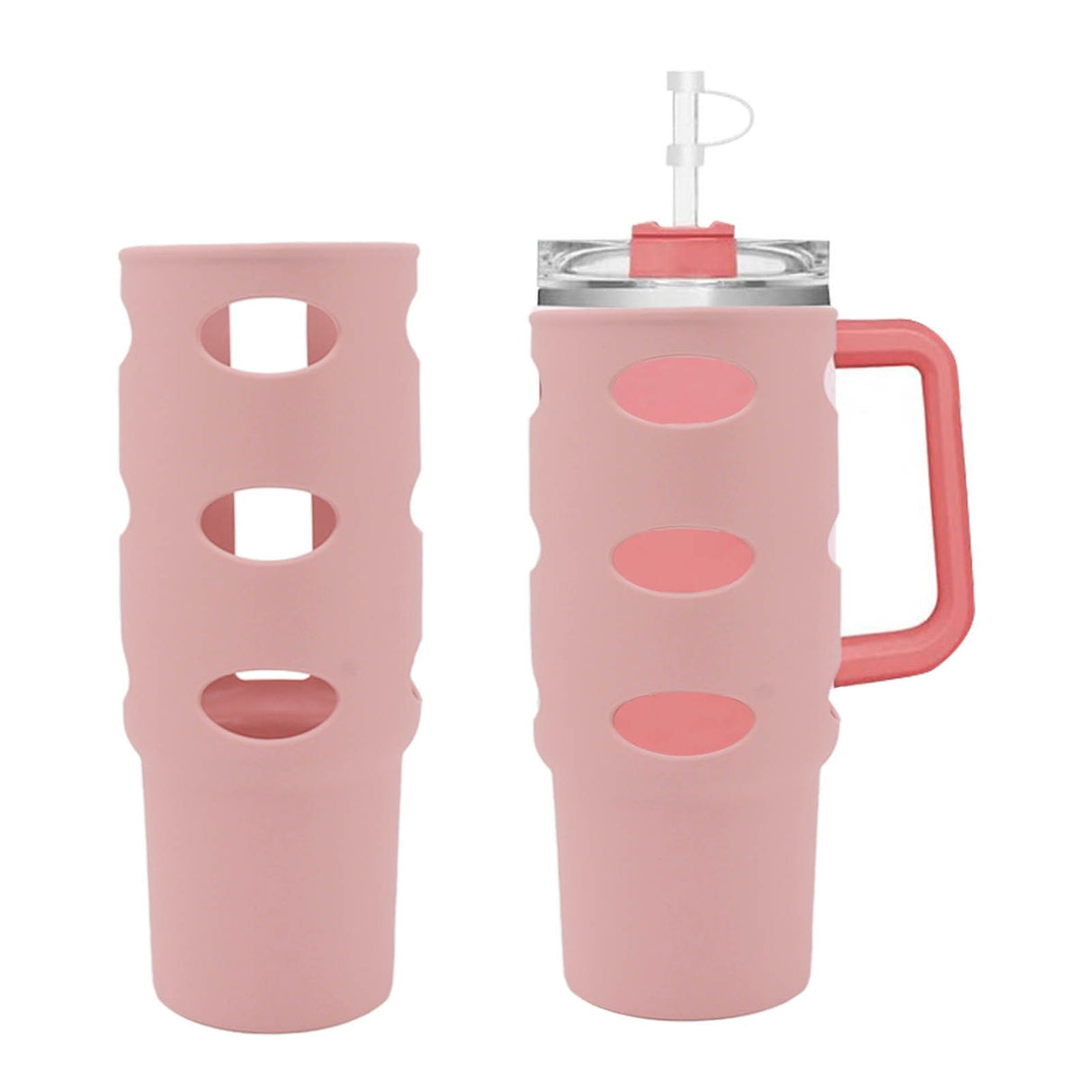 Cup Protector Sleeve Slip Resistant All Wrapped Detachable Silicone Water Cup Boot for 30oz Cups Light Pink