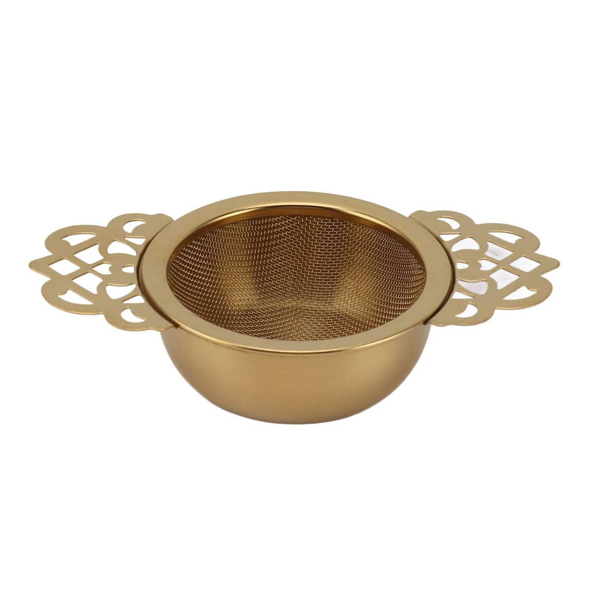 Stainless Steel Tea Strainers with Drip Bowl Double Handles Reusable Fine Mesh Tea Filters for Loose Leaf Herbal Kitchen Gold
