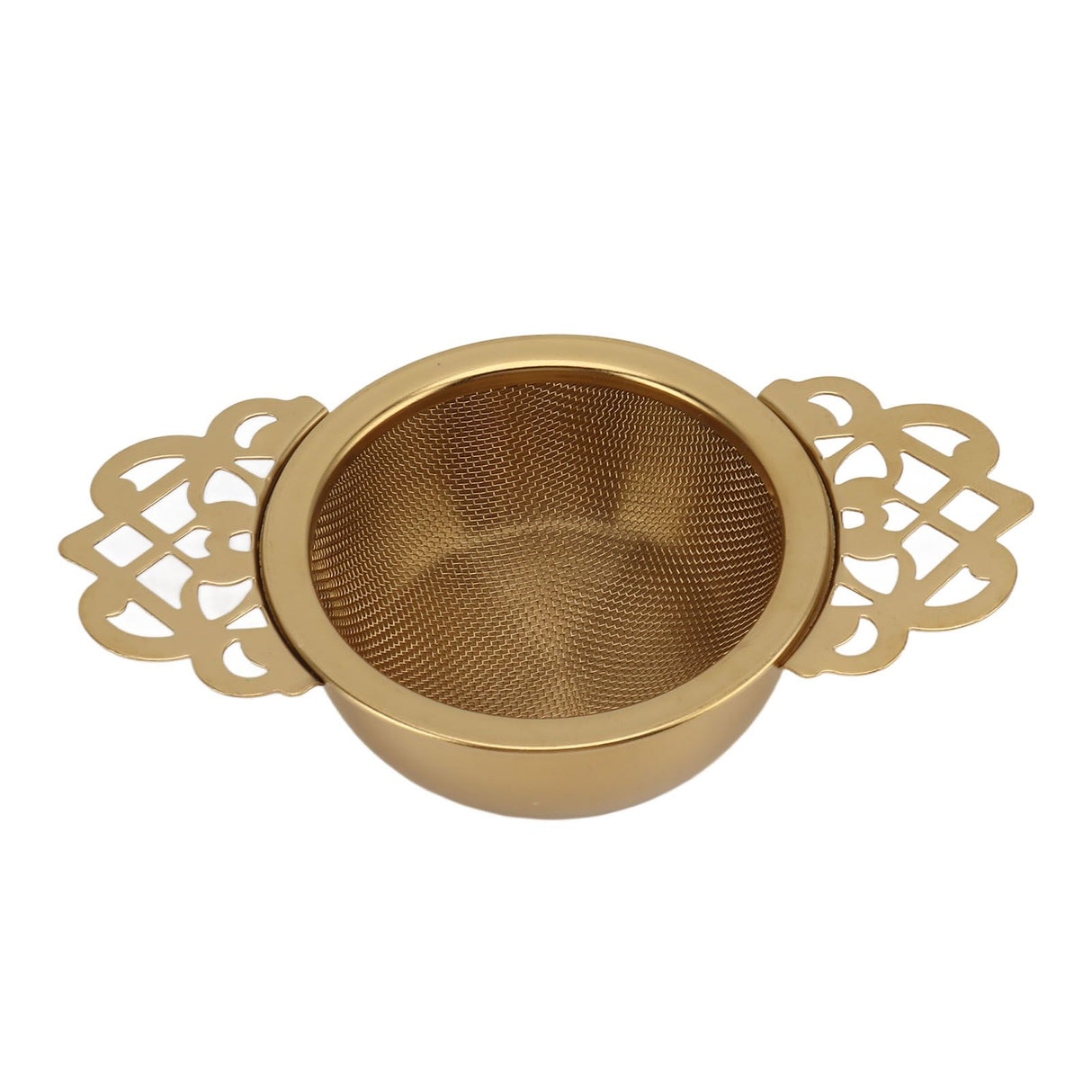 Stainless Steel Tea Strainers with Drip Bowl Double Handles Reusable Fine Mesh Tea Filters for Loose Leaf Herbal Kitchen Gold