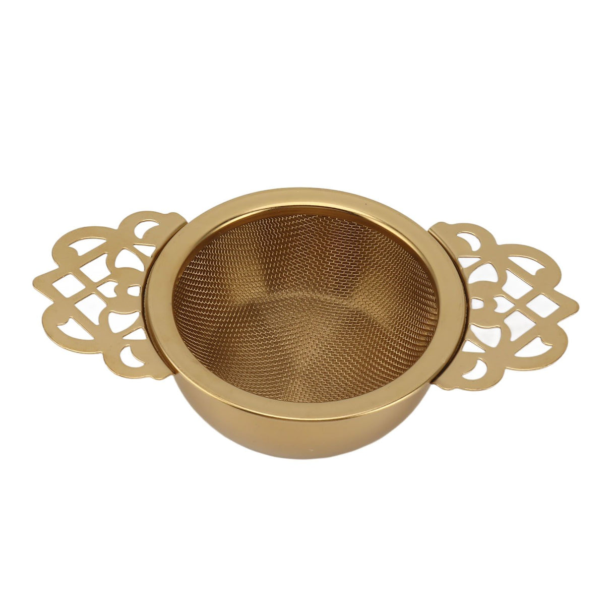 Stainless Steel Tea Strainers with Drip Bowl Double Handles Reusable Fine Mesh Tea Filters for Loose Leaf Herbal Kitchen Gold