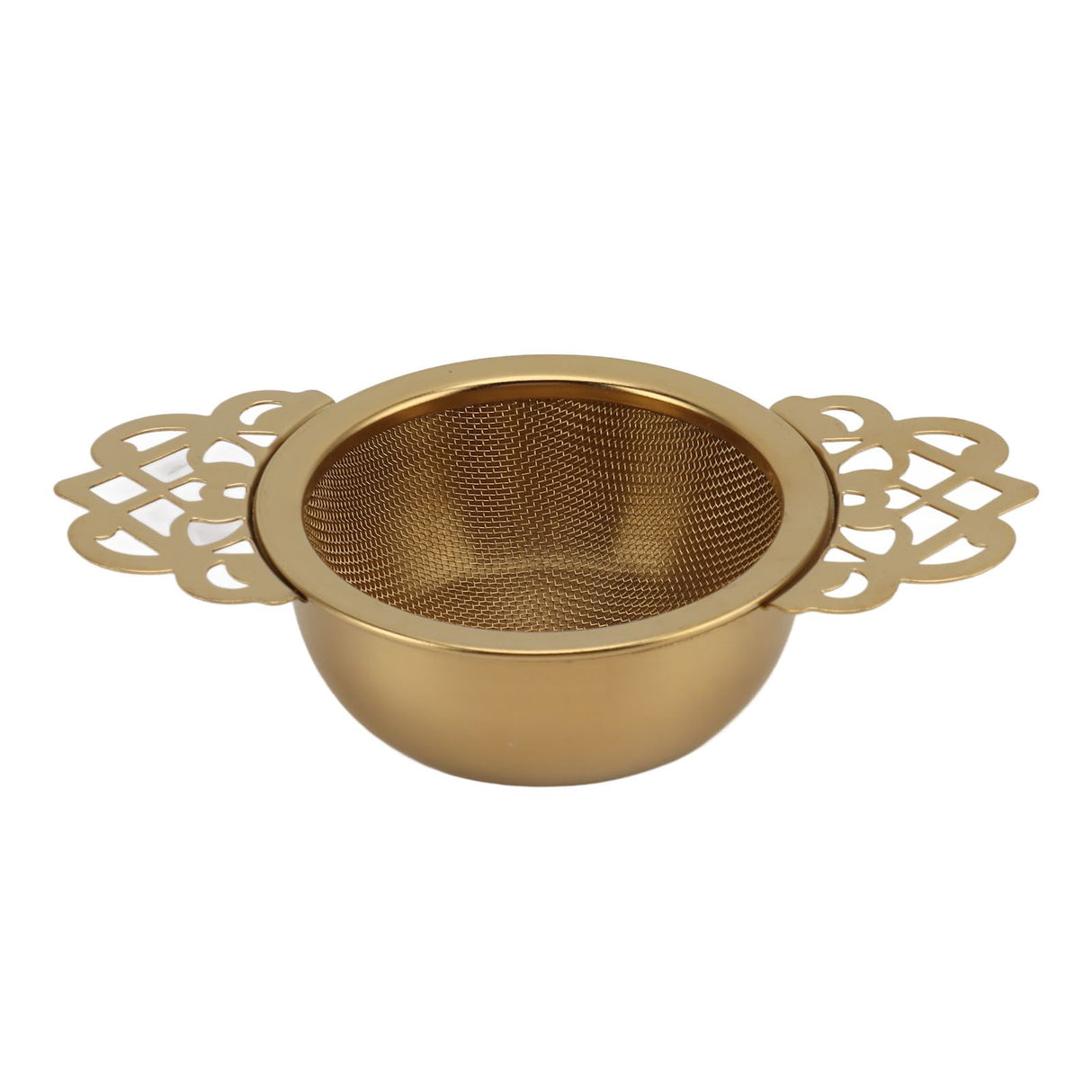 Stainless Steel Tea Strainers with Drip Bowl Double Handles Reusable Fine Mesh Tea Filters for Loose Leaf Herbal Kitchen Gold