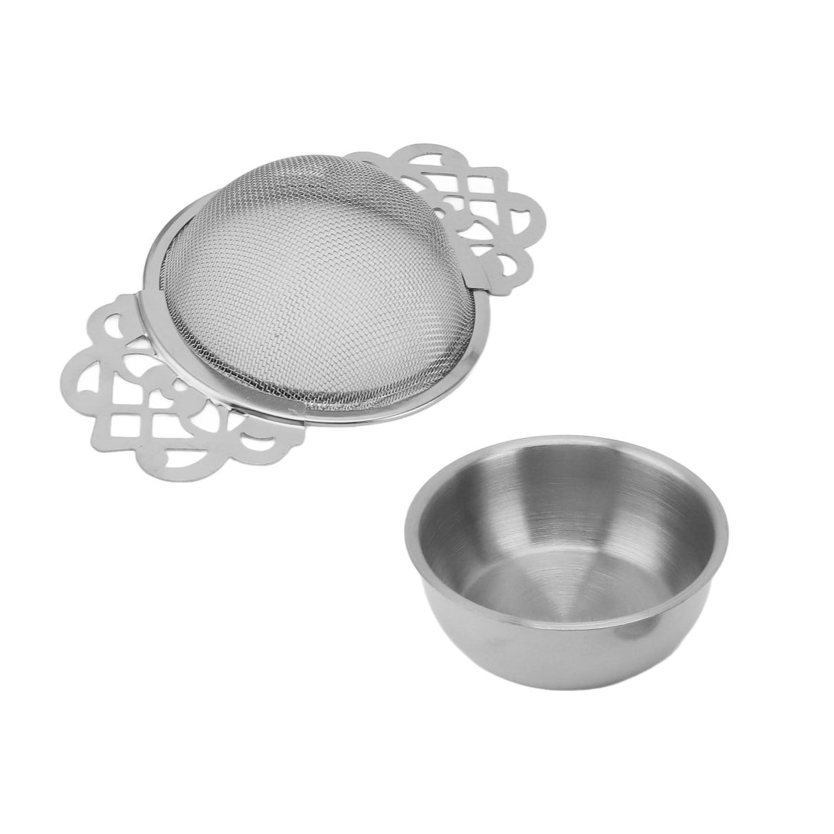 Stainless Steel Tea Strainers with Drip Bowl Double Handles Reusable Fine Mesh Tea Filters for Loose Leaf Herbal Kitchen Silver