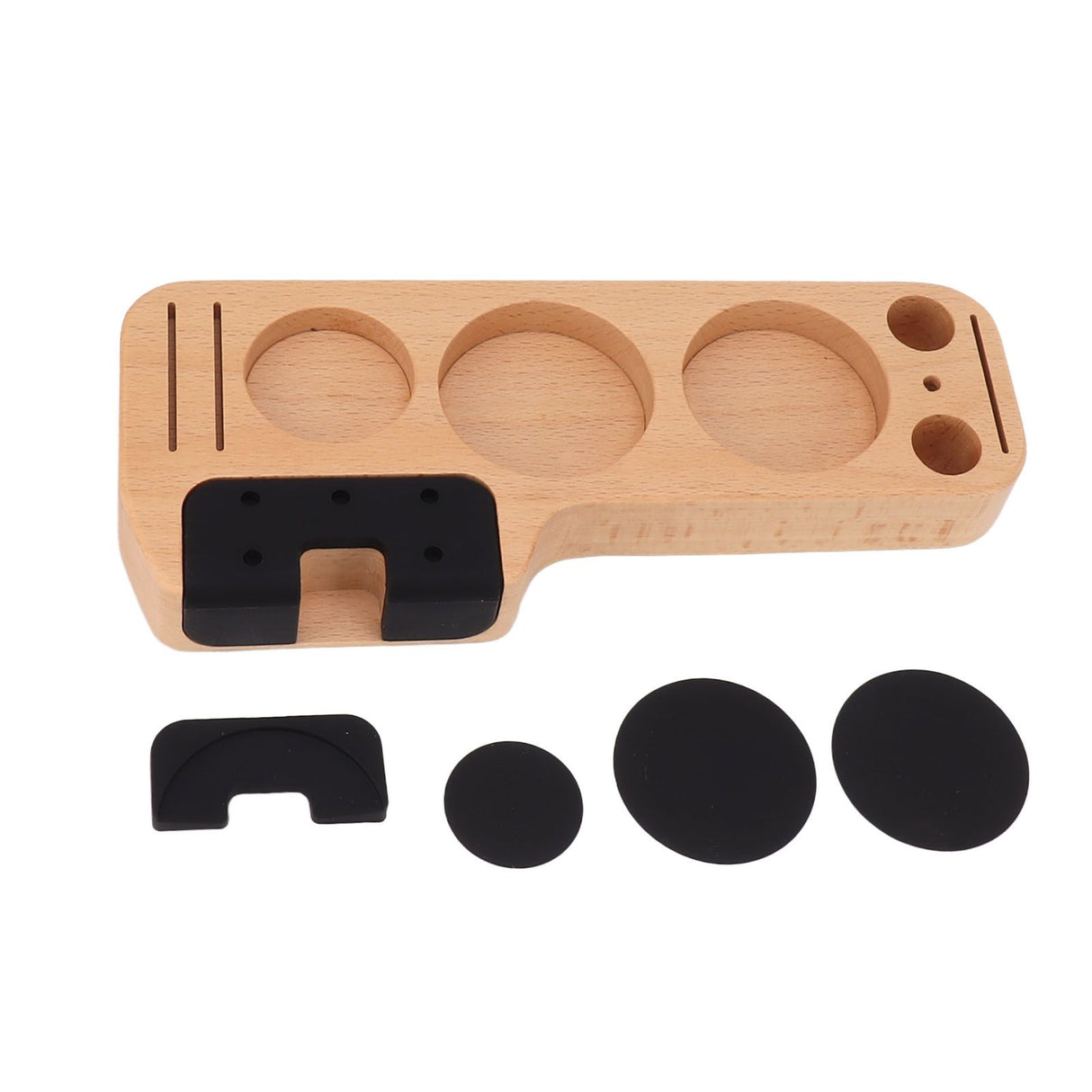 Coffee Tamping Station Beech Comfortable Grip Coffee Filter Tamper Holder with Pads for Coffee Making 58mm/2.3in