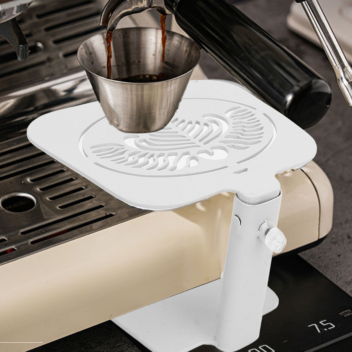 Coffee Weighing Rack Carbon Steel Adjustable Height Waterproof Scale Rod Protection Stand for Coffee Machine White Latte Pattern