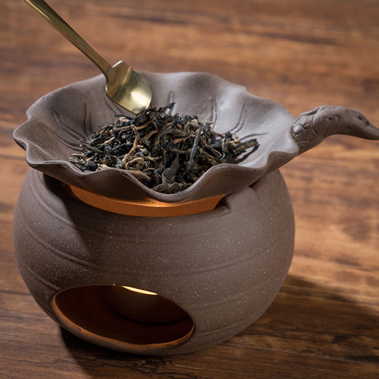 Ceramic Tea Roaster Loose Leaf Tea Warmer Tea Fragrance Roasting Baking Pot with Stainless Steel Spoon