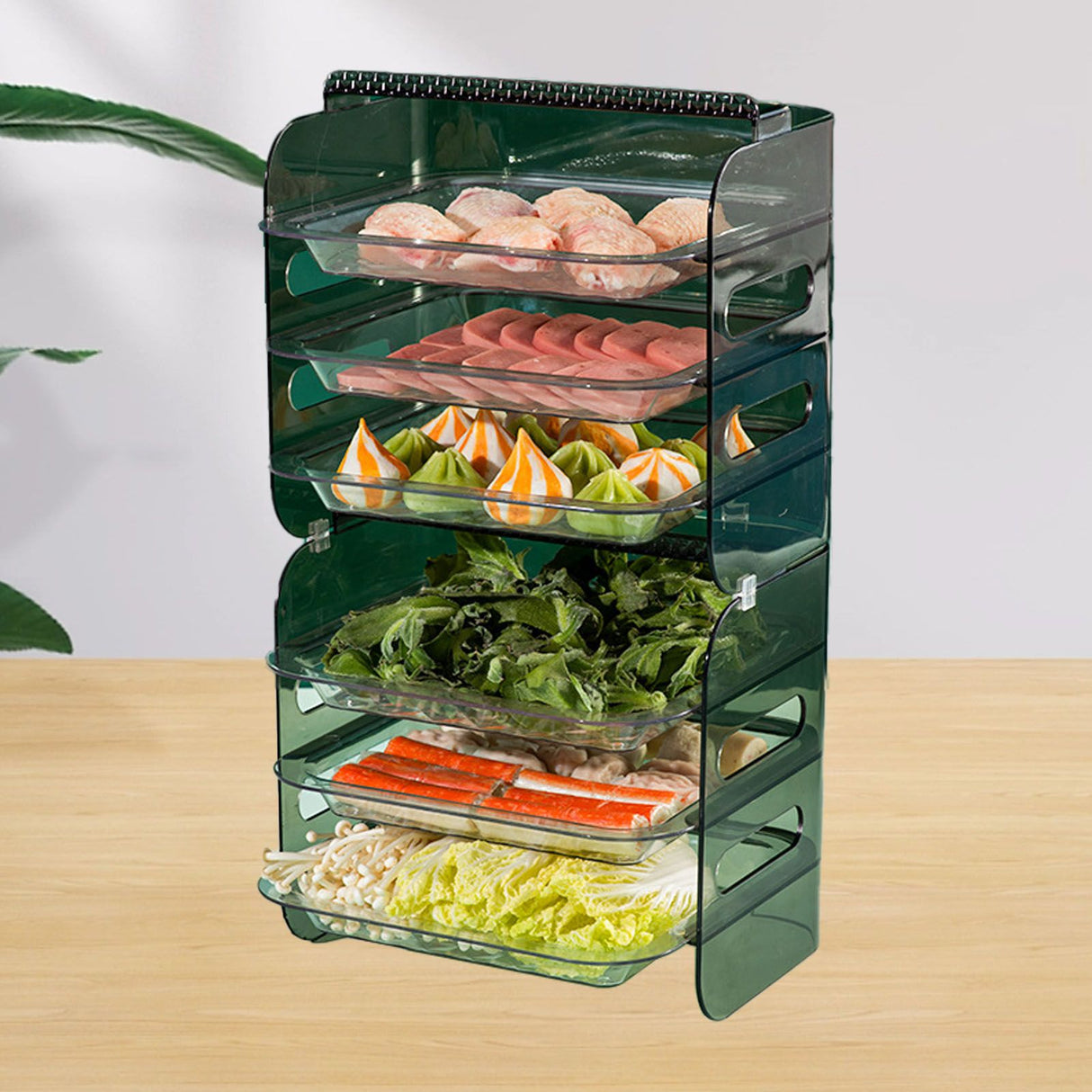 Multi Layer Food Tray Multifunctional Strong Capacity Durable Vegetable Fruit Preparation Plate 6 Layer Green