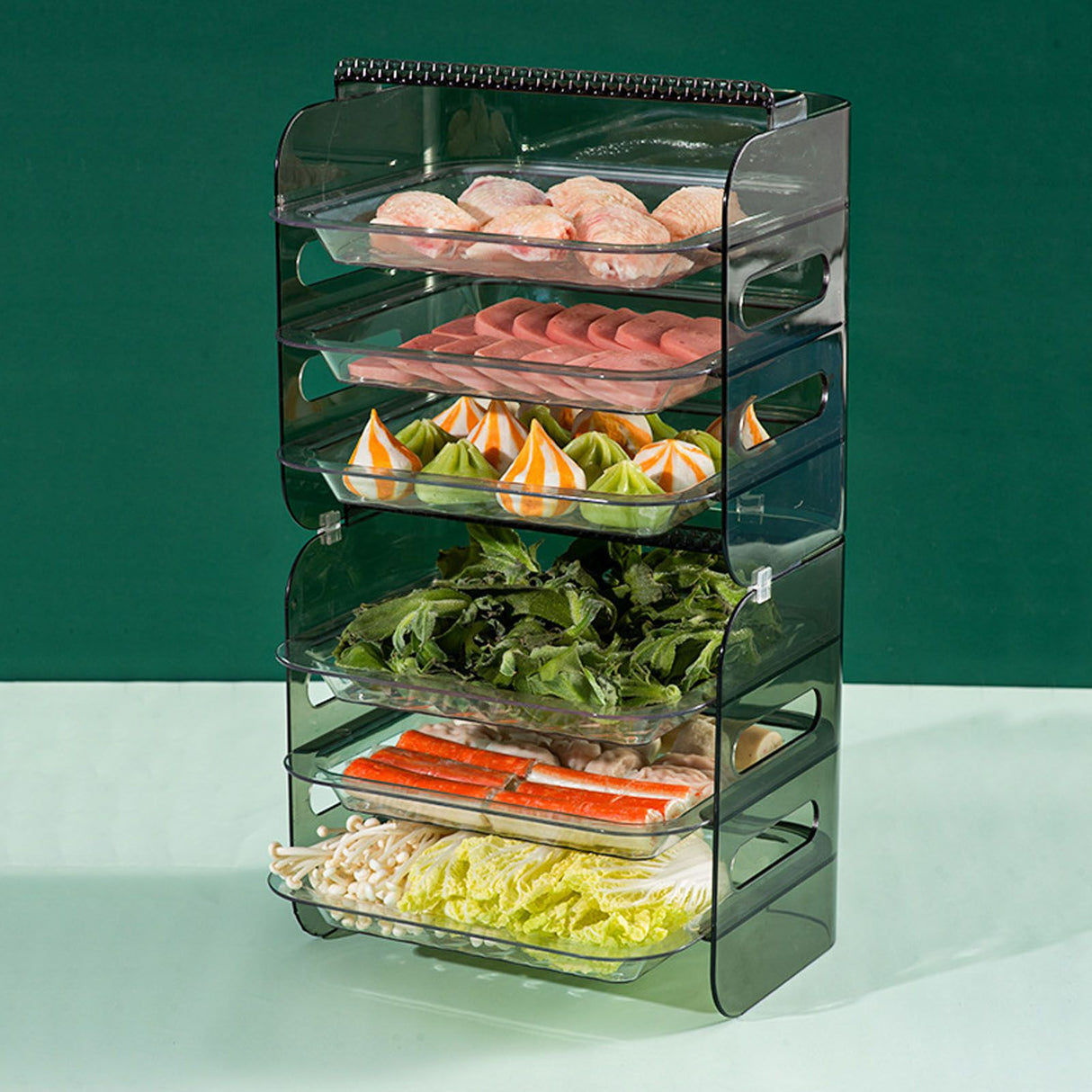 Multi Layer Food Tray Multifunctional Strong Capacity Durable Vegetable Fruit Preparation Plate 6 Layer Green