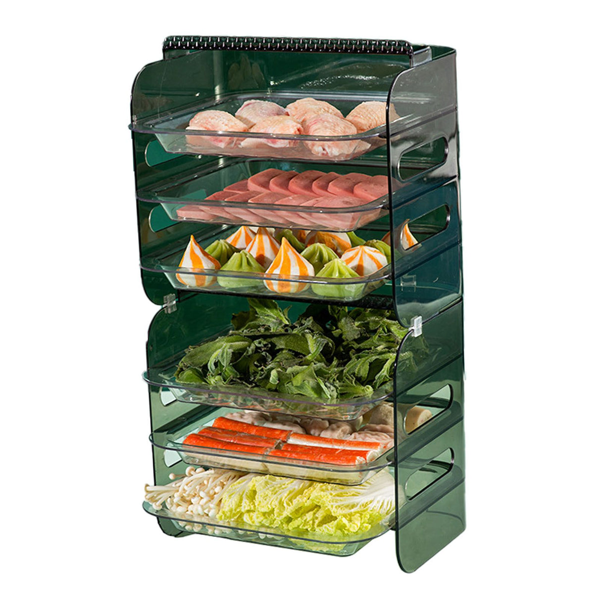 Multi Layer Food Tray Multifunctional Strong Capacity Durable Vegetable Fruit Preparation Plate 6 Layer Green