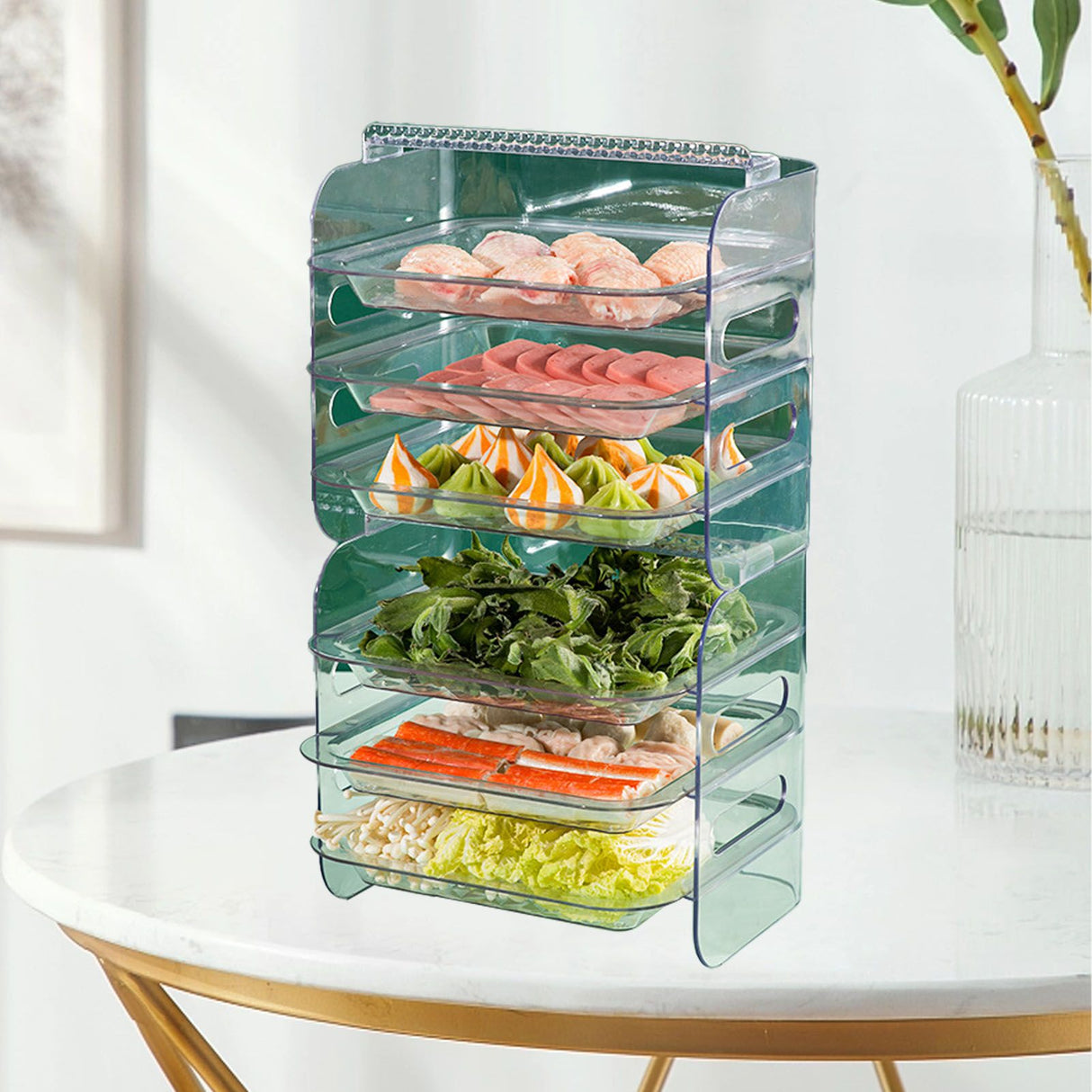 Multi Layer Food Tray Multifunctional Strong Capacity Durable Vegetable Fruit Preparation Plate 6 Layer White