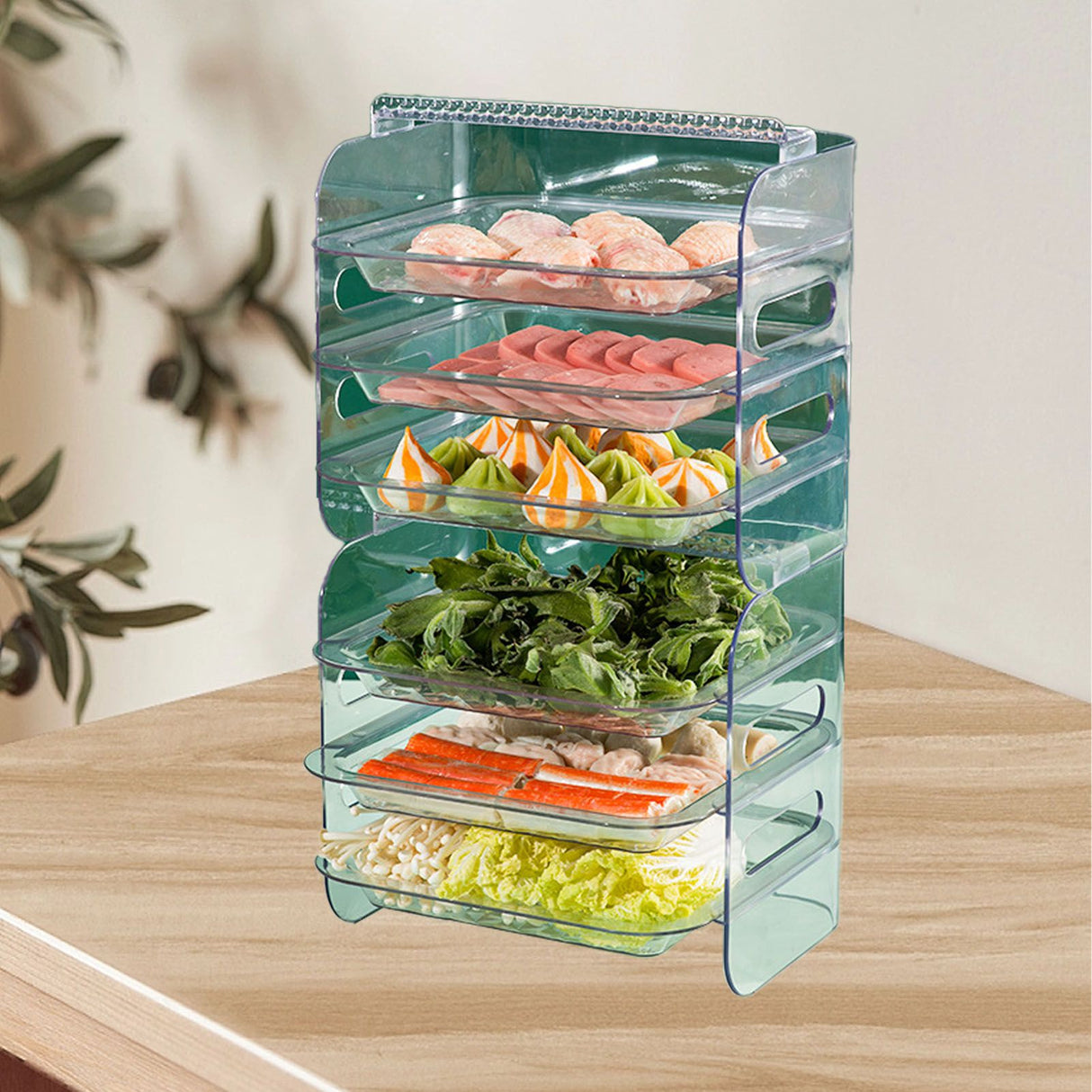 Multi Layer Food Tray Multifunctional Strong Capacity Durable Vegetable Fruit Preparation Plate 6 Layer White