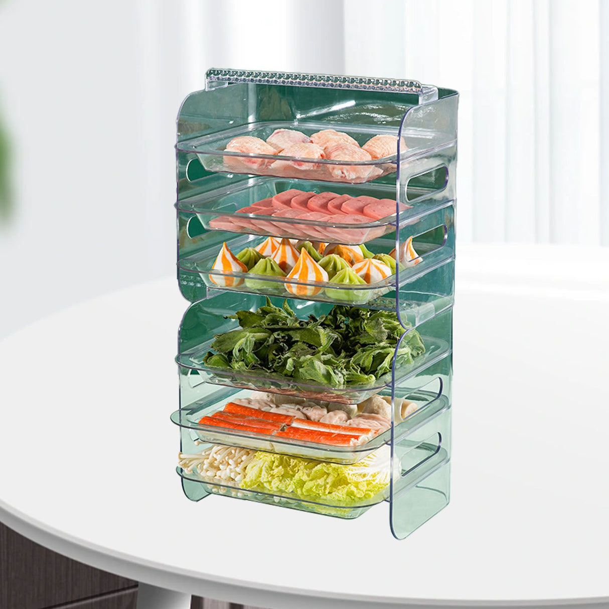 Multi Layer Food Tray Multifunctional Strong Capacity Durable Vegetable Fruit Preparation Plate 6 Layer White