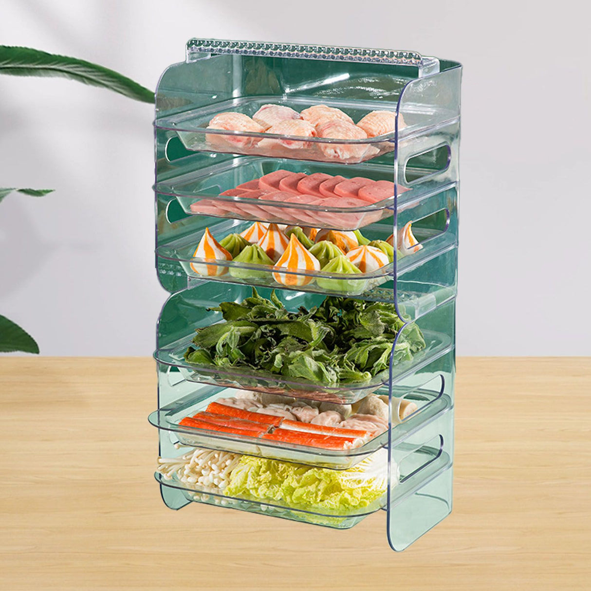 Multi Layer Food Tray Multifunctional Strong Capacity Durable Vegetable Fruit Preparation Plate 6 Layer White