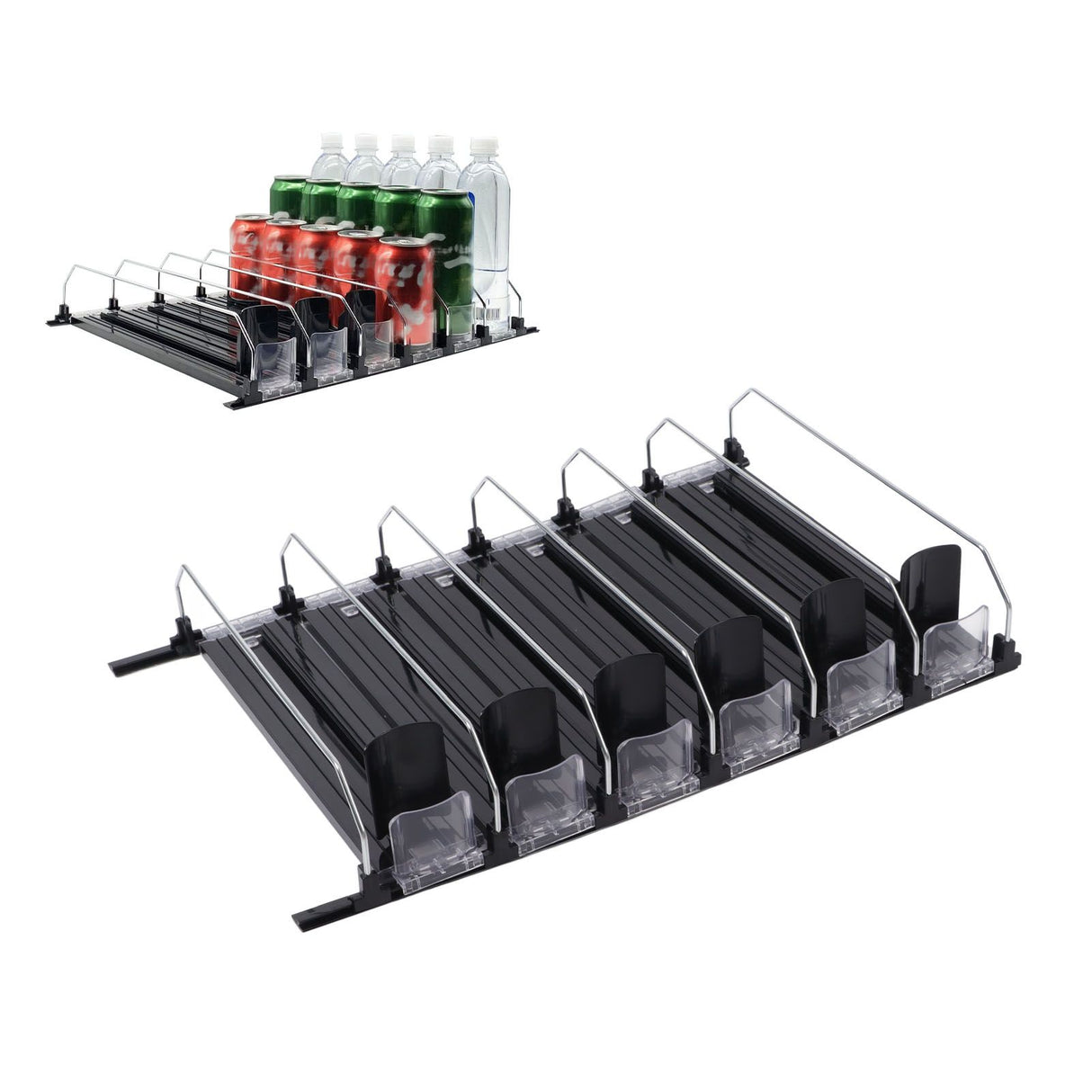 Automatic Drink Pusher Glide Width Adjustable Simple Operation Labor Space Saving Black Self Pushing Can Organizer for Fridge 38cm / 15in