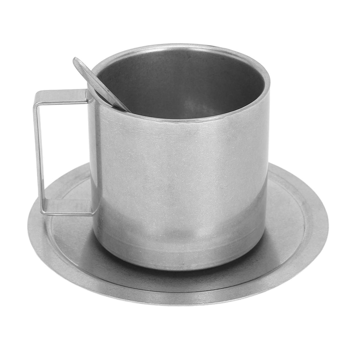 Insulated Coffee Cup Set Double Layer 304 Stainless Steel Coffee Mug with Saucer and Scoop for Home Camping Office 280ML