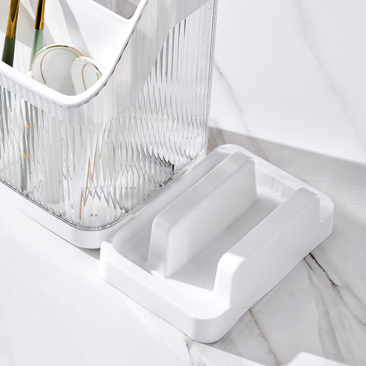 Multifunctional Kitchen Storage Rack Kitchen Countertop Cutting Board Pot Cover Chopsticks Forks Spoons Holder Pearl White