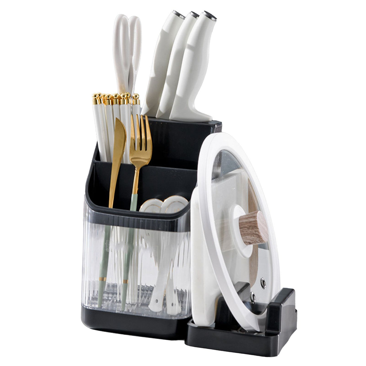 Multifunctional Kitchen Storage Rack Kitchen Countertop Cutting Board Pot Cover Chopsticks Forks Spoons Holder Advanced Black