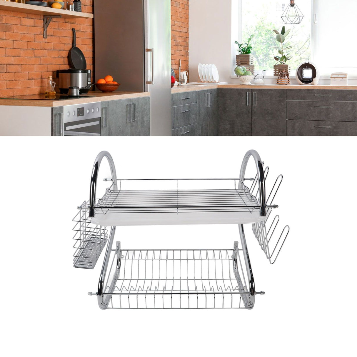 Dish Rack 2 Tier Bowl Dish Drainer Neat Organization Rust Prevention Kitchen Drying Rack Water Cup Style