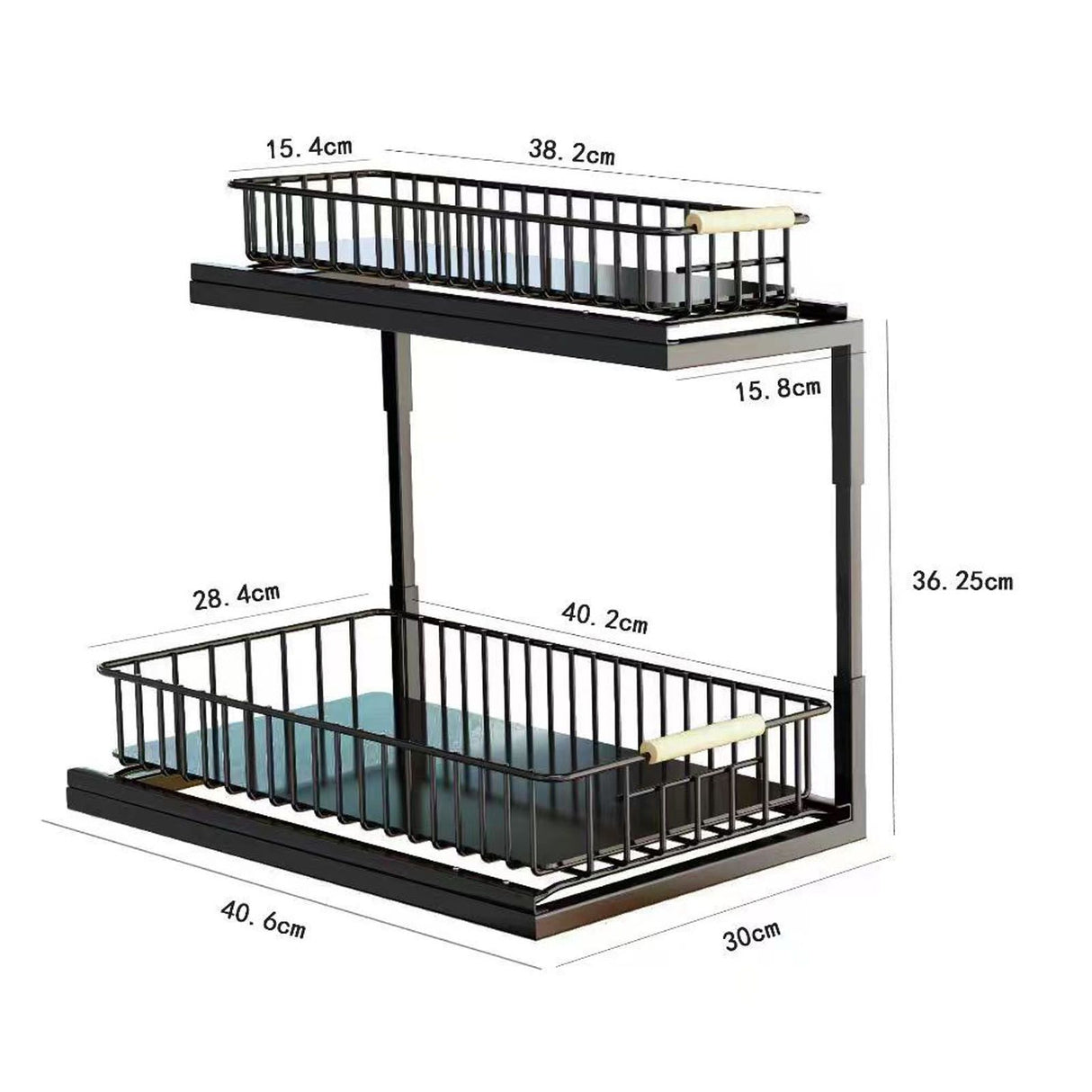 Under Sink Cabinet Shelf Multifunctional Slide Out Double Layer Spice Drawer Storage Sink Shelf for Bathroom Kitchen Black