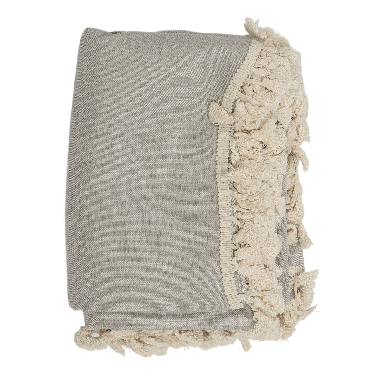 Rectangle Tablecloth Polyester Fiber Decorative Table Cover with Tassel Lace for Home Restaurant Hotel Beige Gray 140x180cm/55.1x70.9in