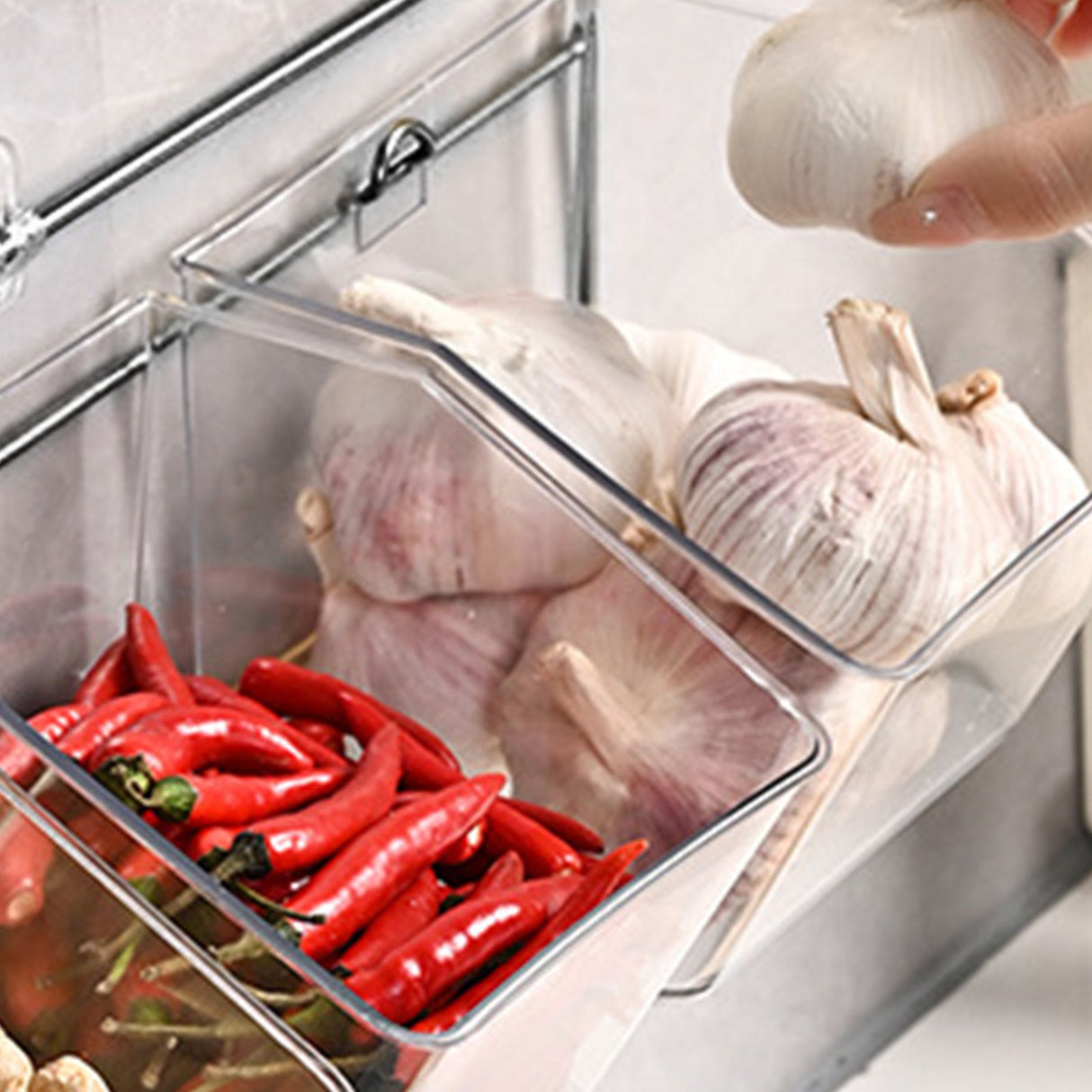 Wall Mounted Storage Container 3 Layer Wall Hanging Kitchen Storage Box for Garlic Ginger Onion Horizontal Hanging