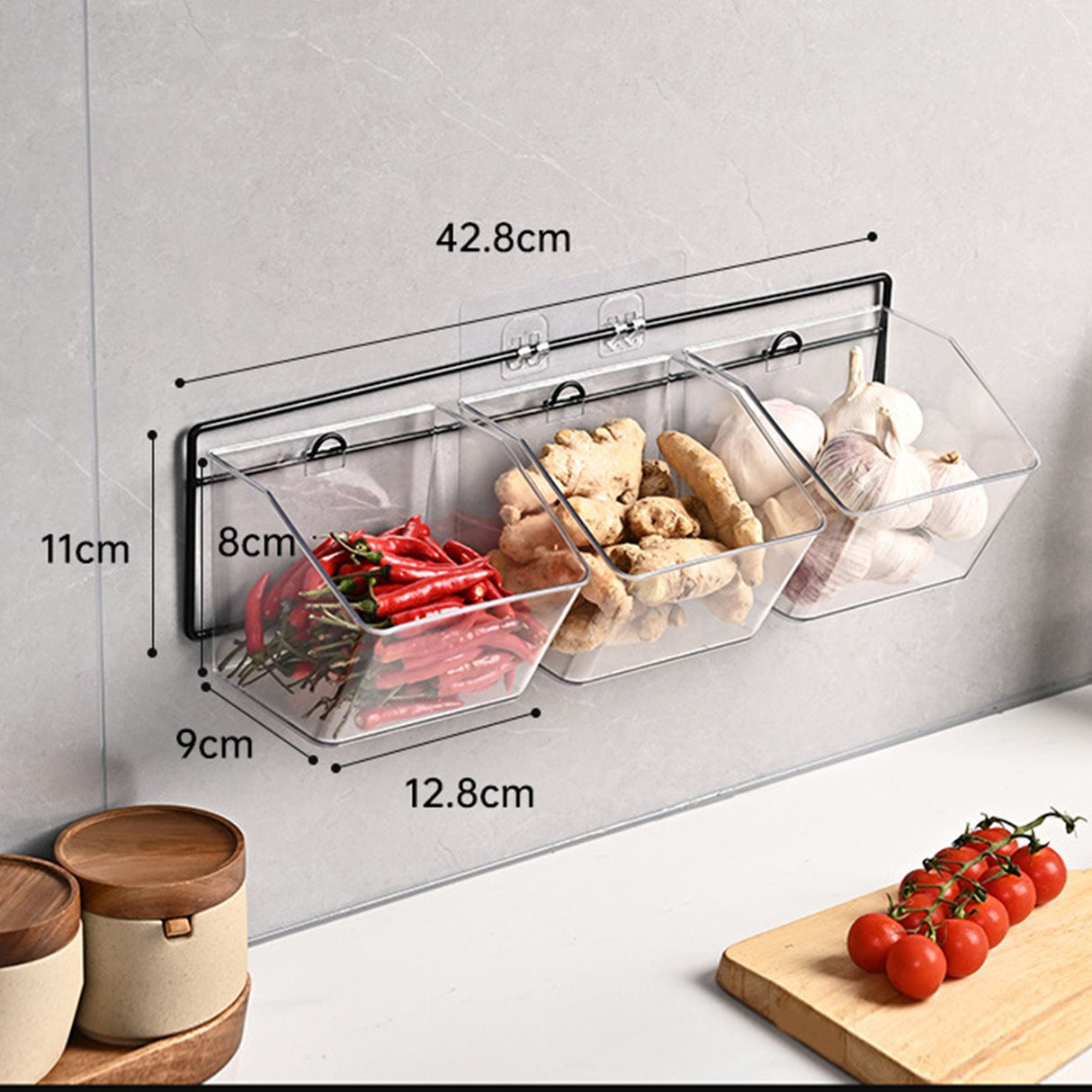 Wall Mounted Storage Container 3 Layer Wall Hanging Kitchen Storage Box for Garlic Ginger Onion Horizontal Hanging