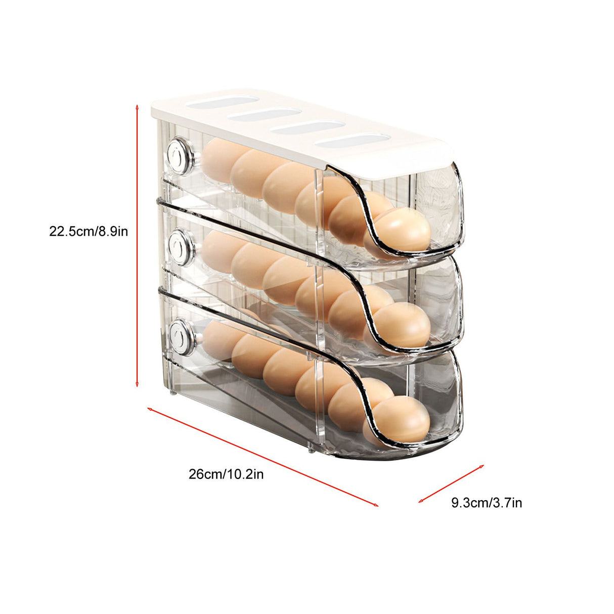 3PCS Egg Container For Refrigerator Plastic Stackable Auto Rolling Egg Holder Storage Box for Household White