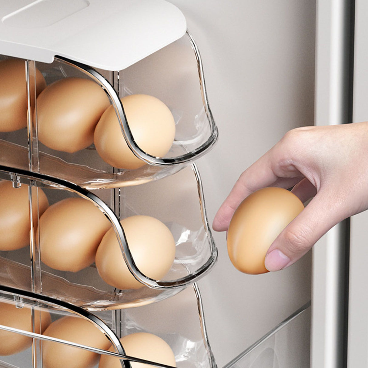 3PCS Egg Container For Refrigerator Plastic Stackable Auto Rolling Egg Holder Storage Box for Household White