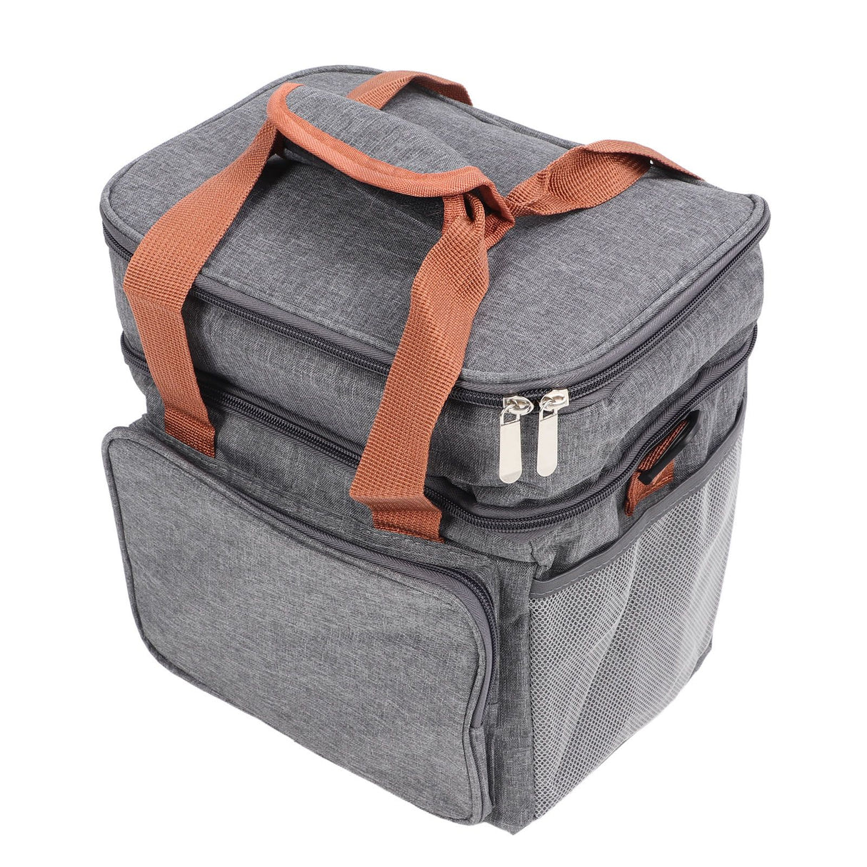 Lunch Bag 2 Deck Messenger Large Capacity Waterproof Leakage Proof 2 Way Zipper Insulated Lunch Box for Picnic Camp Office Grey
