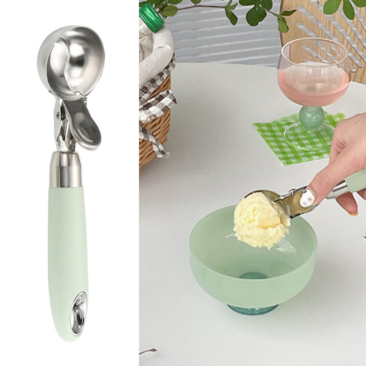 Ice Cream Scoop Smoothing Stainless Steel Hanging Hole Multifunction Cupcake Scoop for Home Kitchen Cafe Bar Trigger Release Scoop