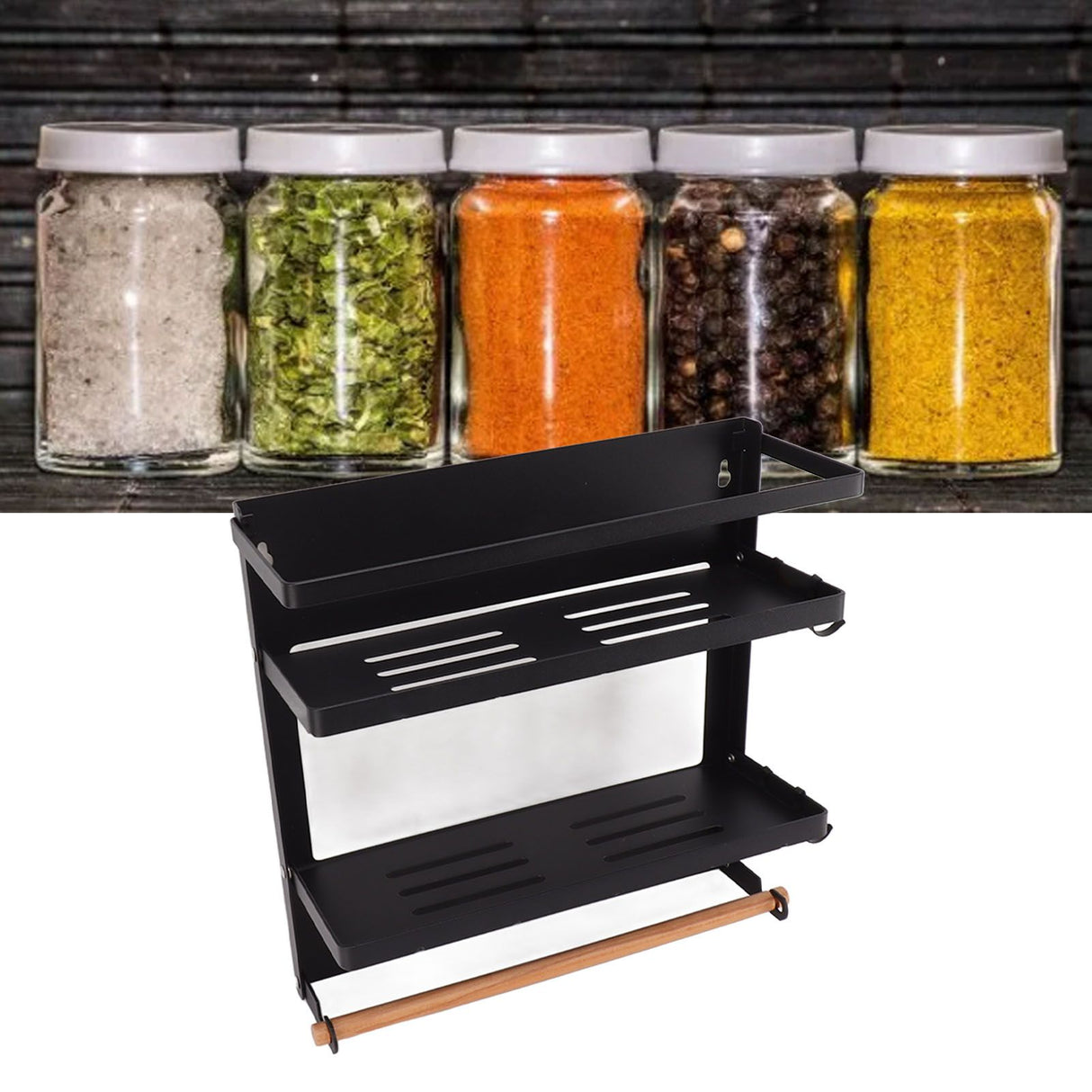 Magnetic Fridge Spice Rack Foldable Multifunctional Adjustable Durable Refrigerator Side Shelf for Kitchen 11.8in Double Tier