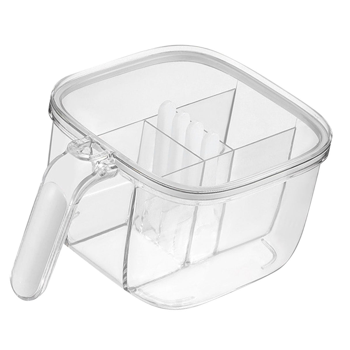 Seasoning Box 4 Compartments Transparent Window Strong PET Seasoning Jar with 4 Spoons for Home Kitchen Cooking White