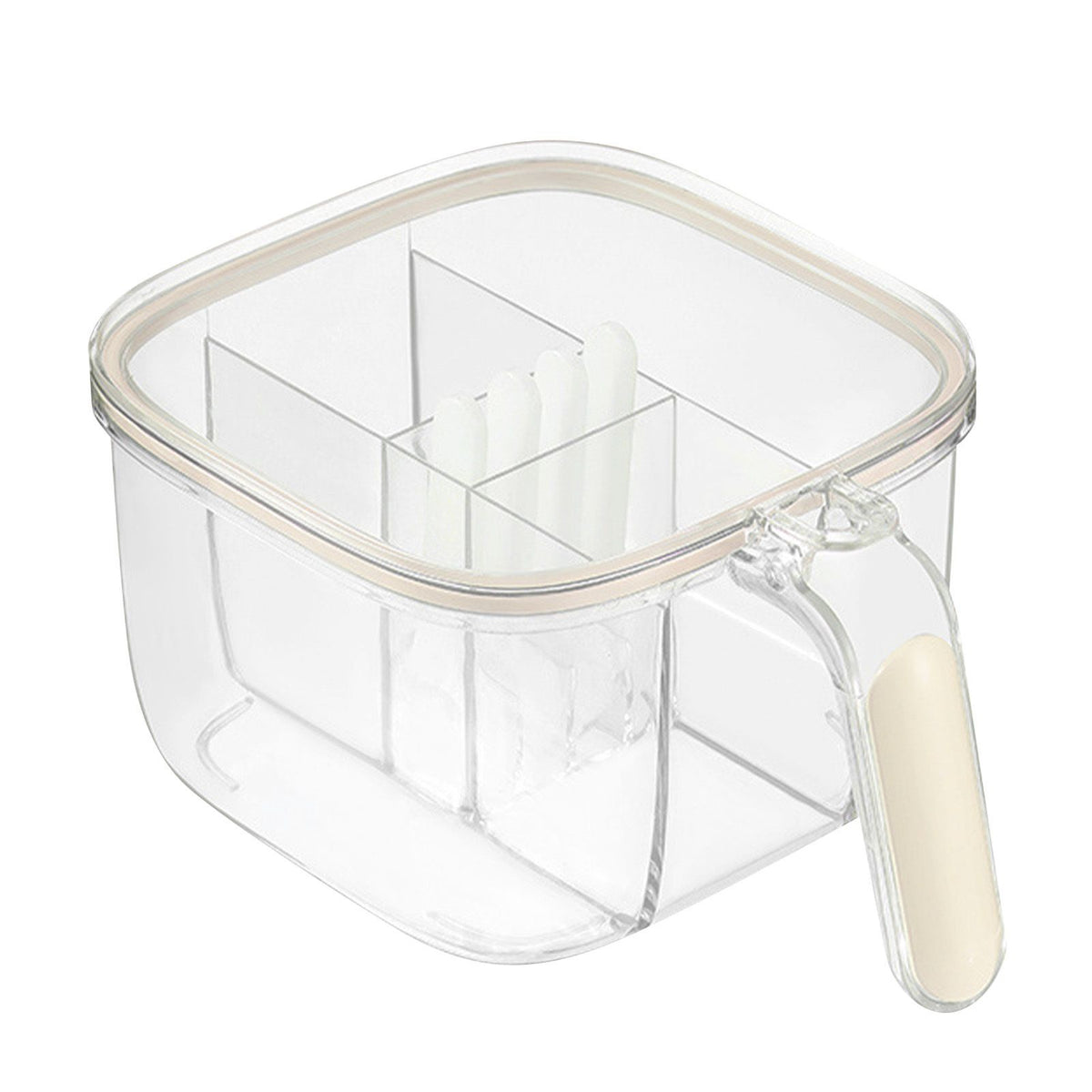 Seasoning Box 4 Compartments Transparent Window Strong PET Seasoning Jar with 4 Spoons for Home Kitchen Cooking Milk Yellow