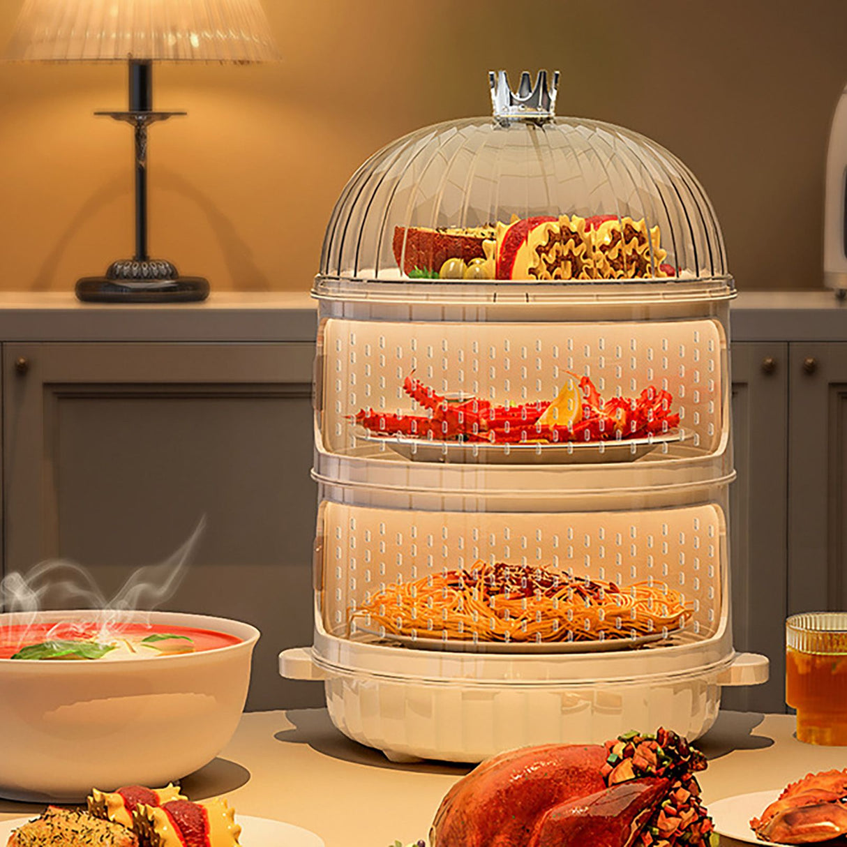 Dust Proof Food Storage Box Multi Functional Sealed Food Storage Container for Summer 3 Layers