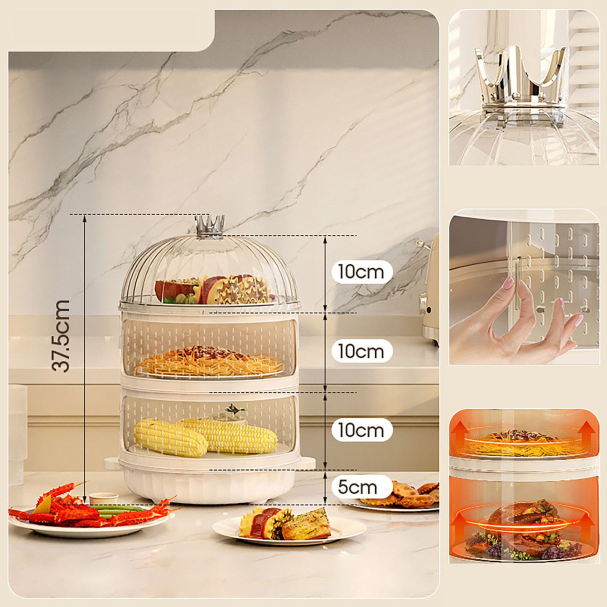 Dust Proof Food Storage Box Multi Functional Sealed Food Storage Container for Summer 3 Layers