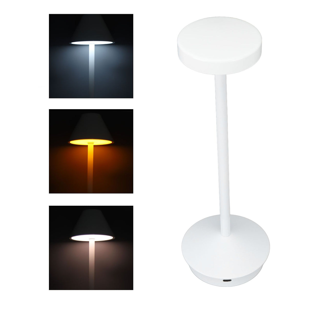 Rechargeable LED Table Lamp 2000mAh Cordless Battery Operated Metal Bedside USB C Desk Light Portable 3 Modes Dimmable White