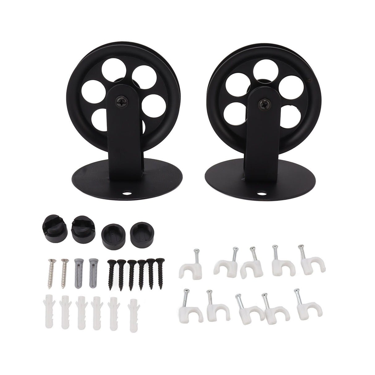 2pcs Industrial Pulley Wheels for Plug in Barn Pendant Light Vintage Wall Ceiling Mount Lifting Towing Pulleys Black