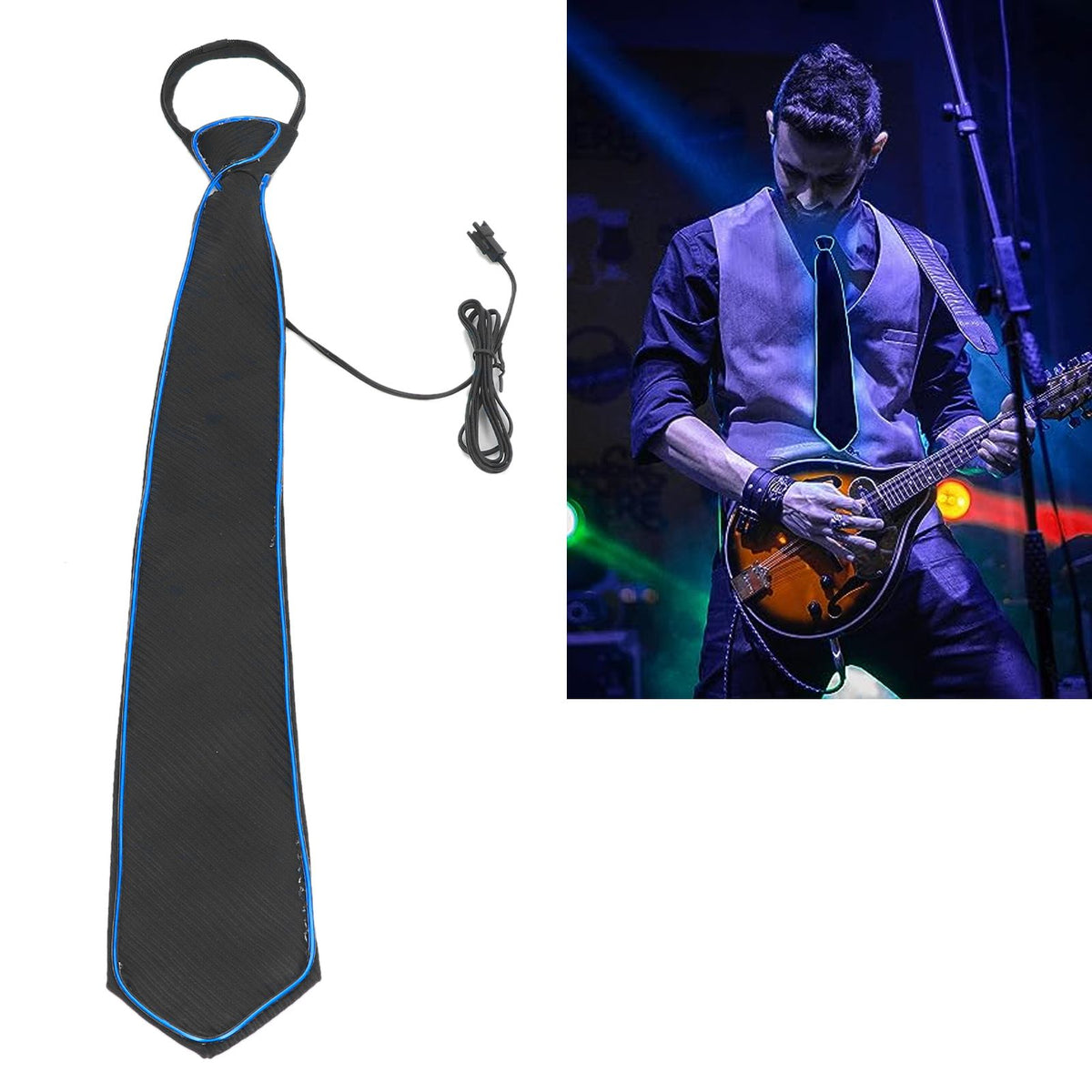 LED Necktie Lighting Modes Adjustable Polyester Key Switch Light Up Neck Tie for Carnival Music Festival Party