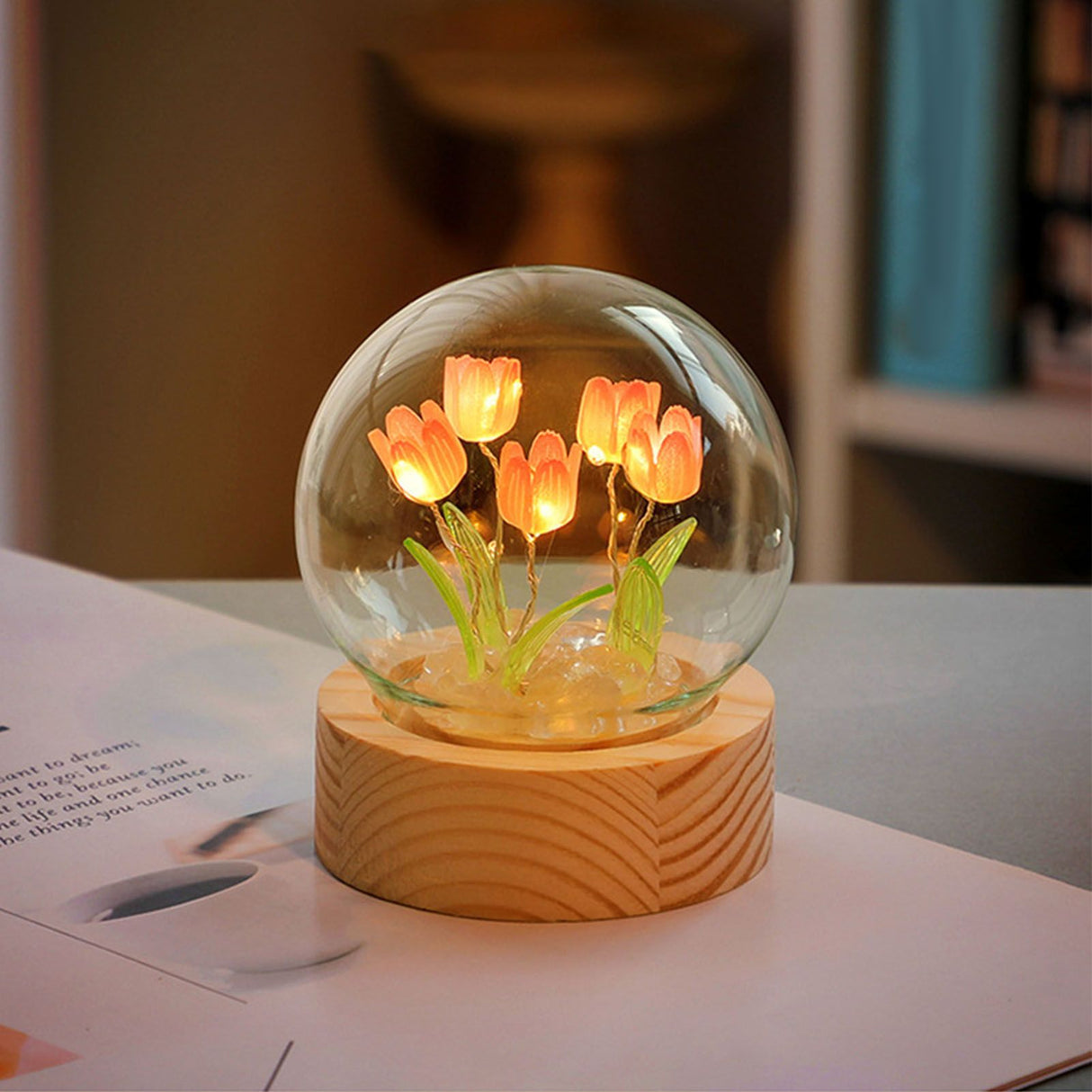 Flower Night Light Tulip Night Lamp Home Decoration Night Light Bedside Light for Office Bedroom Pink