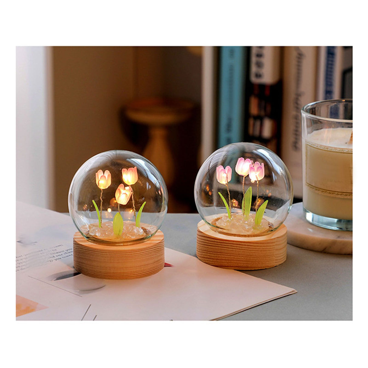Flower Night Light Tulip Night Lamp Home Decoration Night Light Bedside Light for Office Bedroom Pink