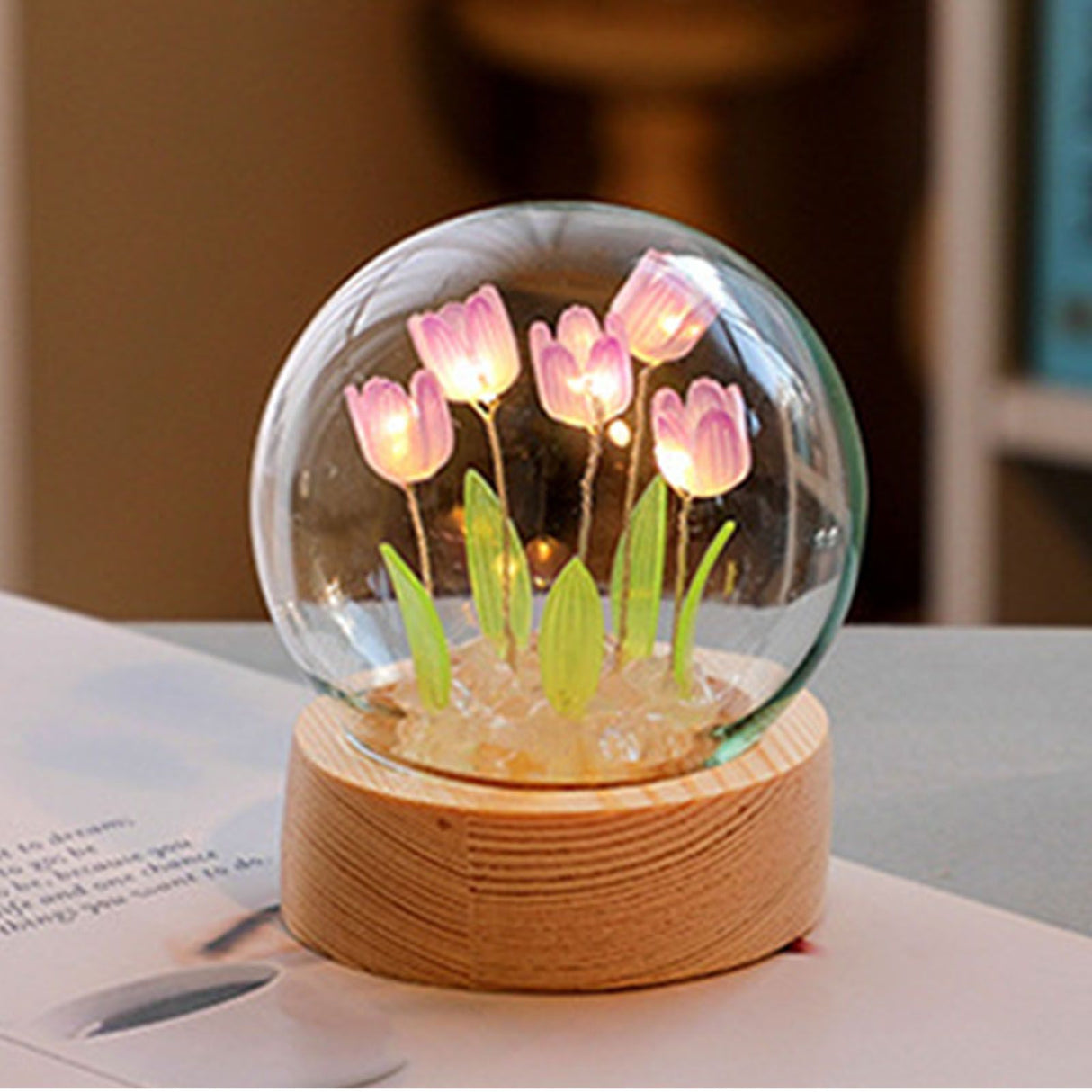 Flower Night Light Tulip Night Lamp Home Decoration Night Light Bedside Light for Office Bedroom Purple