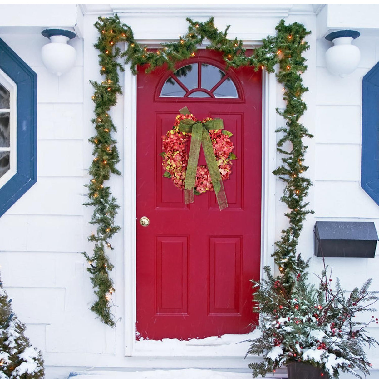 Thanksgiving Wreath Fall Hydrangea Bowknot Decoration Flower Garland Wreath Thanksgiving Front Door Home Decor